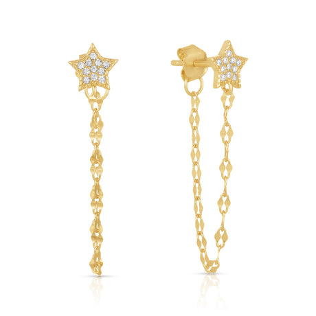 Women's Vermeil Diamond Star Chain Earrings The Gold Goddess Women’s Jewelry By The Gold Gods
