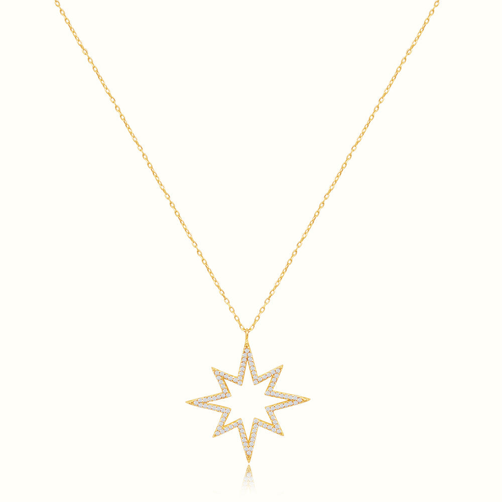 Women's Vermeil Diamond Star Frame Necklace Pendant The Gold Goddess Women’s Jewelry By The Gold Gods