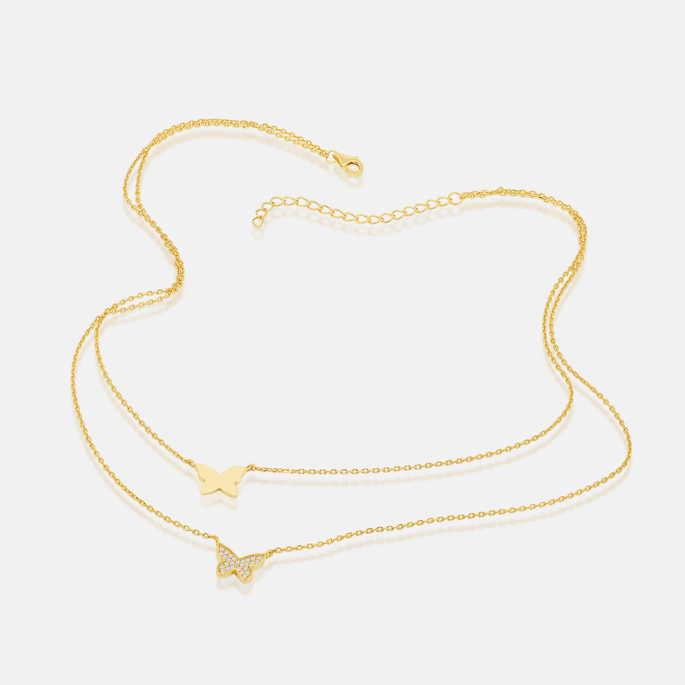 Women's Vermeil Double Butterfly Gold & Diamond Necklace Pendant The Gold Goddess Women’s Jewelry By The Gold Gods