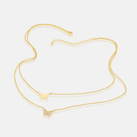 Women's Vermeil Double Butterfly Gold & Diamond Necklace Pendant The Gold Goddess Women’s Jewelry By The Gold Gods