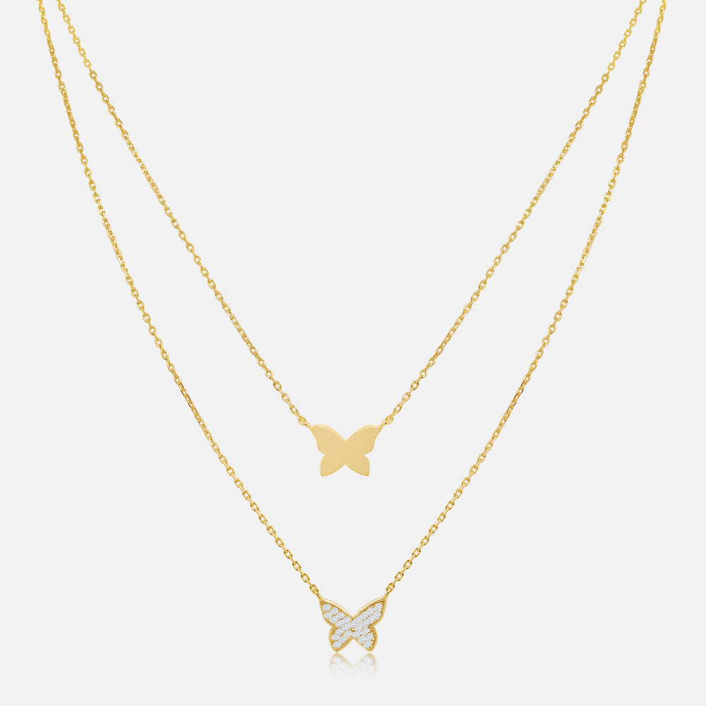 Women's Vermeil Double Butterfly Gold & Diamond Necklace Pendant The Gold Goddess Women’s Jewelry By The Gold Gods