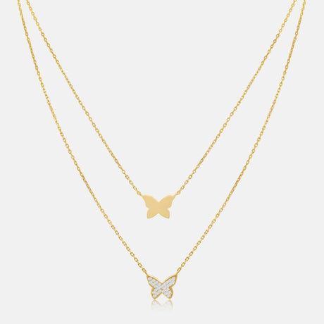 Women's Vermeil Double Butterfly Gold & Diamond Necklace Pendant The Gold Goddess Women’s Jewelry By The Gold Gods