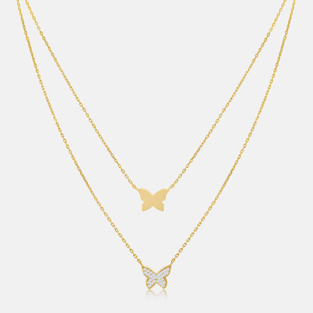Women's Vermeil Double Butterfly Gold & Diamond Necklace Pendant The Gold Goddess Women’s Jewelry By The Gold Gods