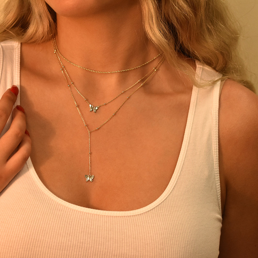 Women's Vermeil Double Gold Layered Butterflys Necklace Pendant The Gold Goddess Women’s Jewelry By The Gold Gods