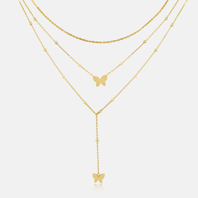 Women's Vermeil Double Gold Layered Butterflys Necklace Pendant The Gold Goddess Women’s Jewelry By The Gold Gods