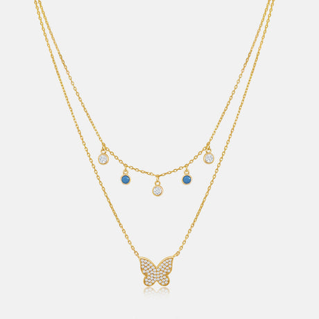 Women's Vermeil Double Layered Diamond Butterfly Necklace Pendant The Gold Goddess Women’s Jewelry By The Gold Gods