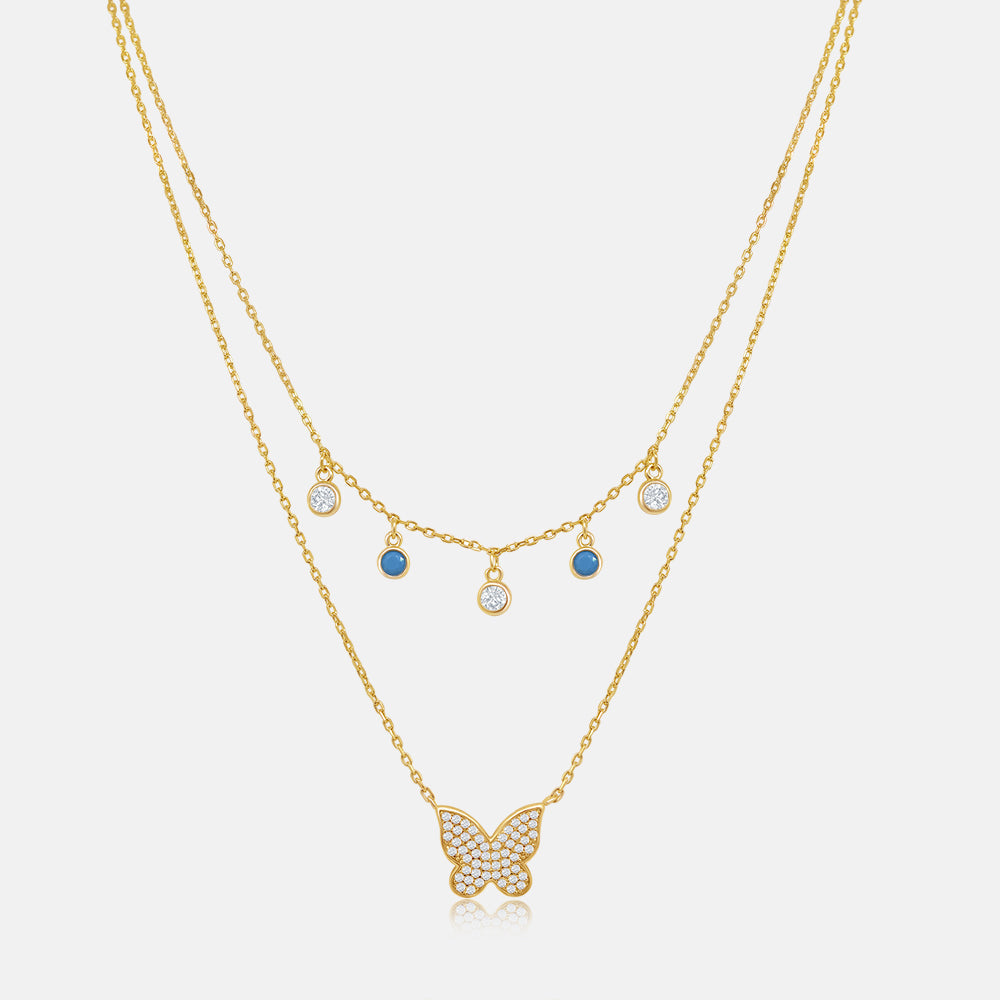 Women's Vermeil Double Layered Diamond Butterfly Necklace Pendant The Gold Goddess Women’s Jewelry By The Gold Gods