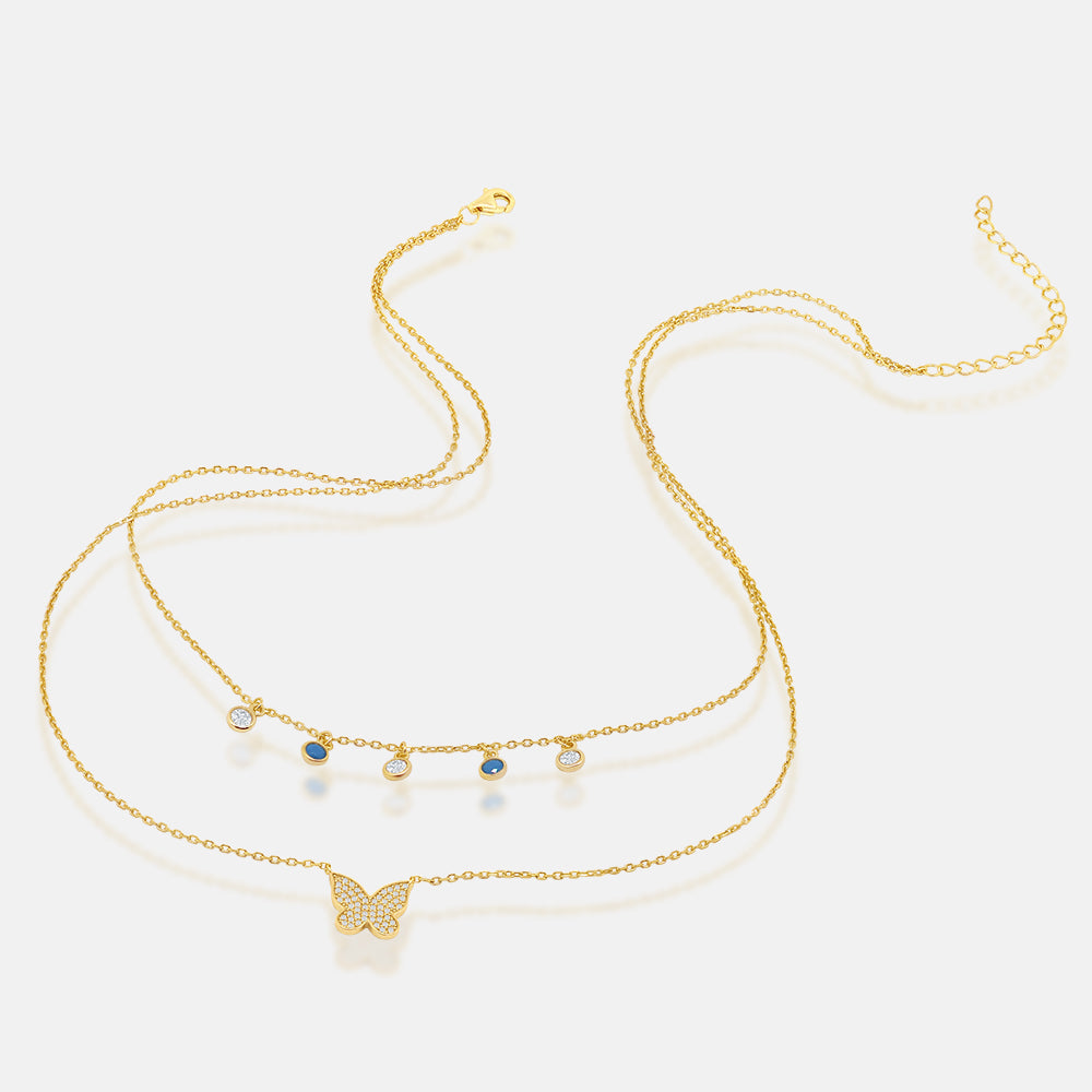 Women's Vermeil Double Layered Diamond Butterfly Necklace Pendant The Gold Goddess Women’s Jewelry By The Gold Gods