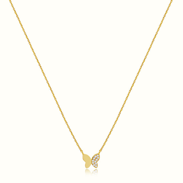 Women's Vermeil Gold & Diamond Butterfly Necklace Pendant The Gold Goddess Women’s Jewelry By The Gold Gods