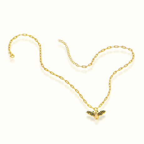 Women's Vermeil Green Emerald Diamond Bee Necklace Pendant The Gold Goddess Women’s Jewelry By The Gold Gods