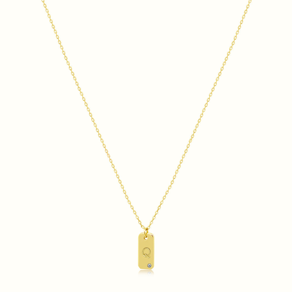 Women's Vermeil Letter Q Plate Necklace Pendant The Gold Goddess Women’s Jewelry By The Gold Gods