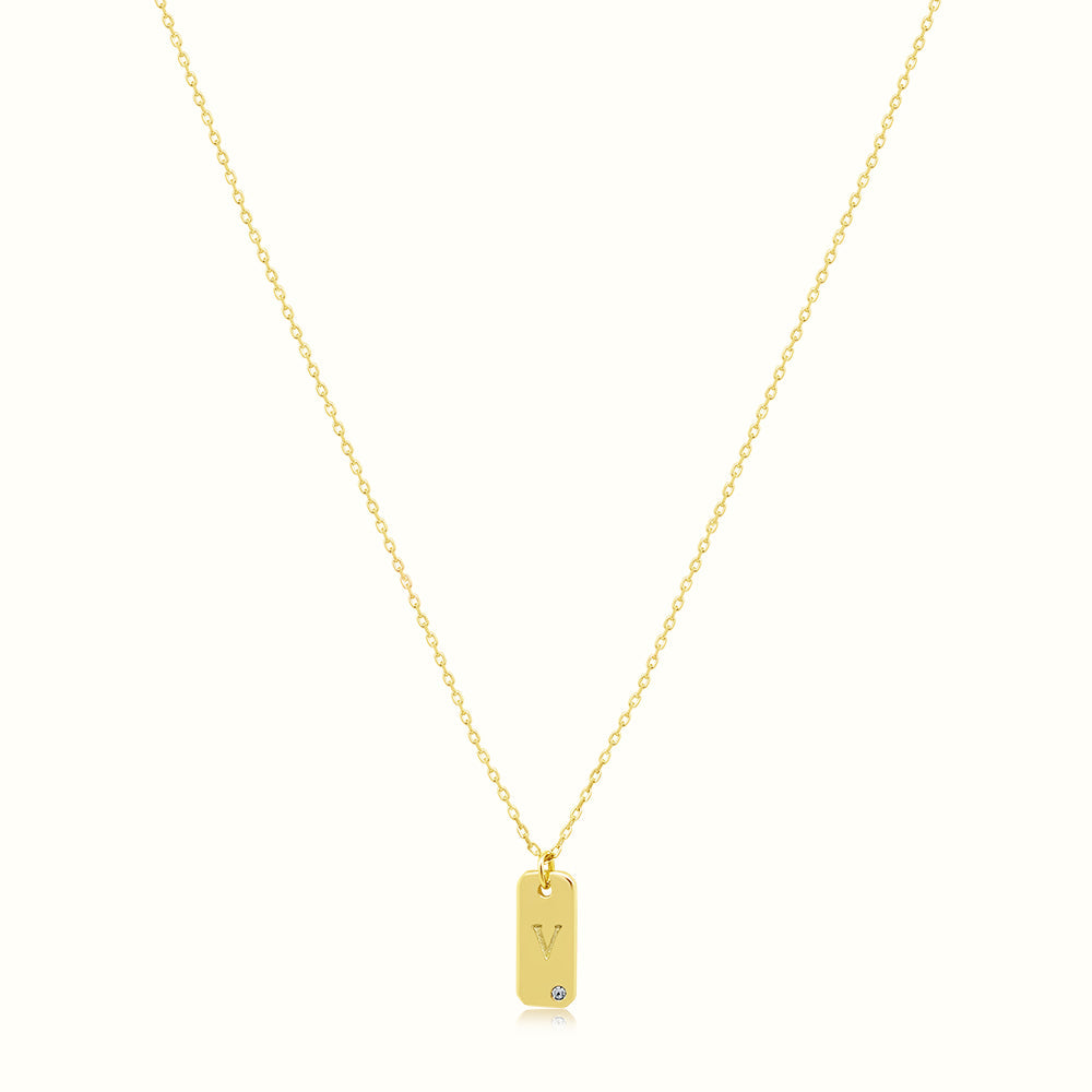 Women's Vermeil Letter V Plate Necklace Pendant The Gold Goddess Women’s Jewelry By The Gold Gods