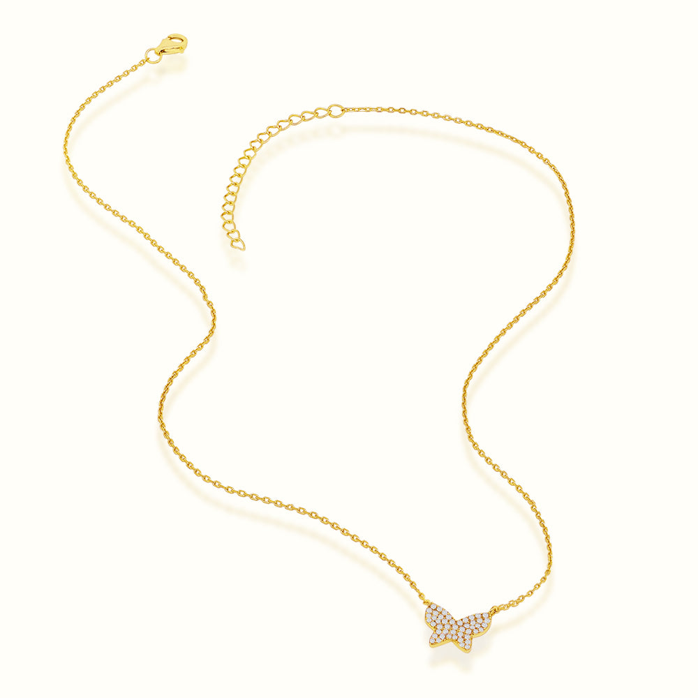 Women's Vermeil Micro Diamond Butterfly Necklace Pendant The Gold Goddess Women’s Jewelry By The Gold Gods
