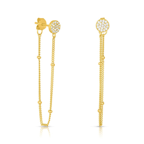 Women's Vermeil Micro Diamond Disk Chain Earrings The Gold Goddess Women’s Jewelry By The Gold Gods