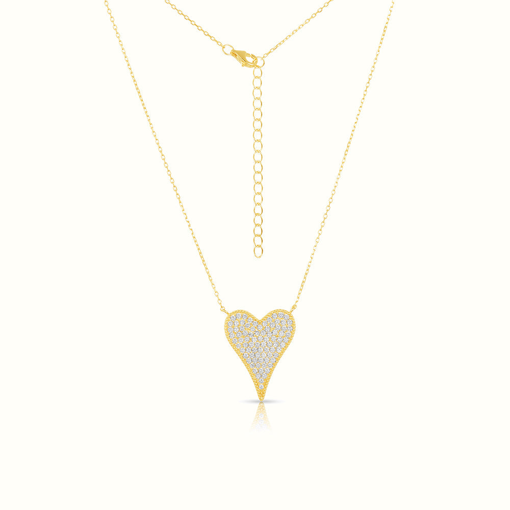 Women's Vermeil Micro Diamond Large Heart Necklace Pendant The Gold Goddess Women’s Jewelry By The Gold Gods