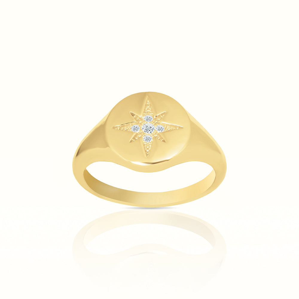 Women's Vermeil Micro Diamond Shinning Star Signet Ring