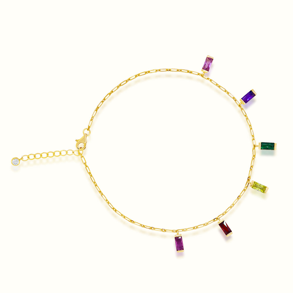 Women's Vermeil Multi Color Diamond Stones Anklet The Gold Goddess Women’s Jewelry By The Gold Gods