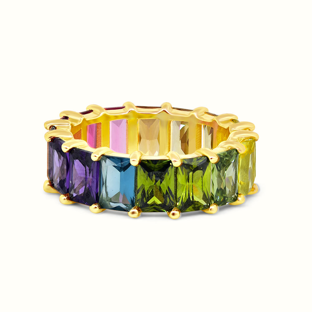 Women's Vermeil Multi Color Emerald Eternity Ring