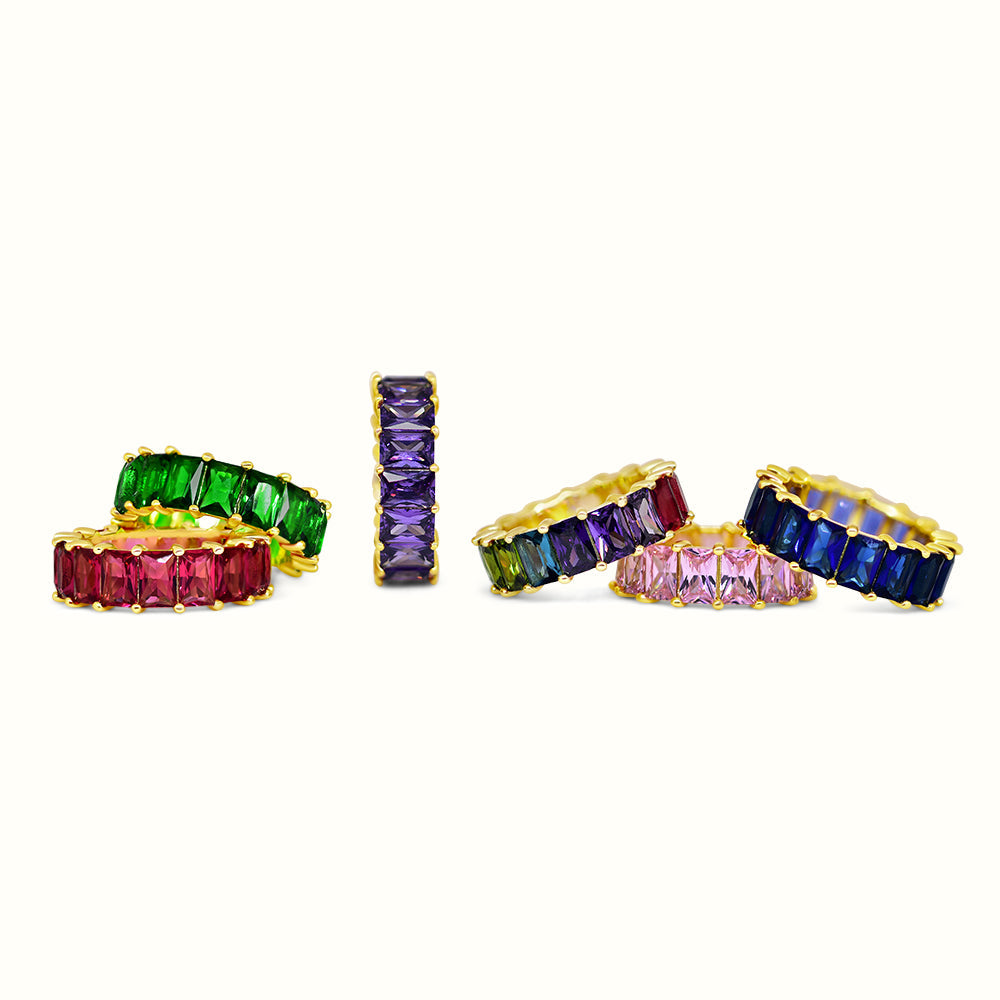 Women's Vermeil Multi Color Emerald Eternity Ring
