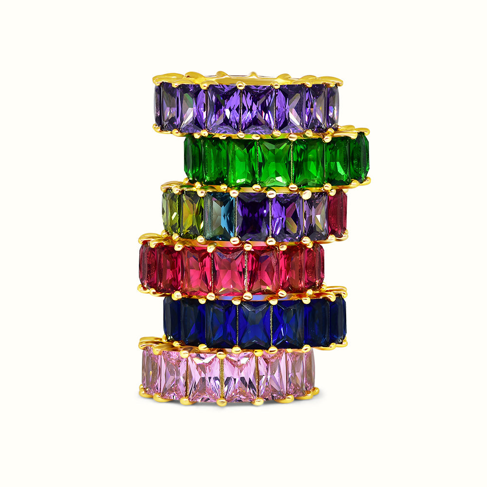 Women's Vermeil Multi Color Emerald Eternity Ring