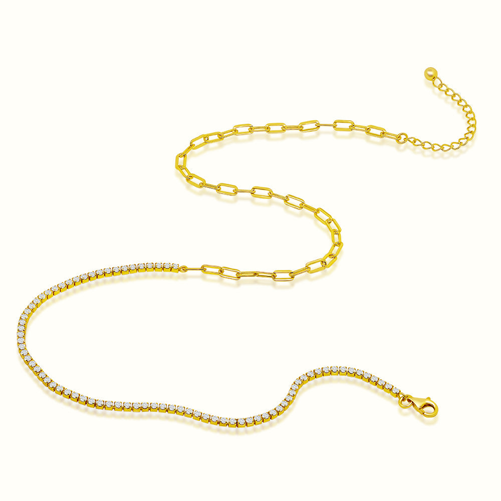 Women's Vermeil Paperclip & Diamond Tennis chain