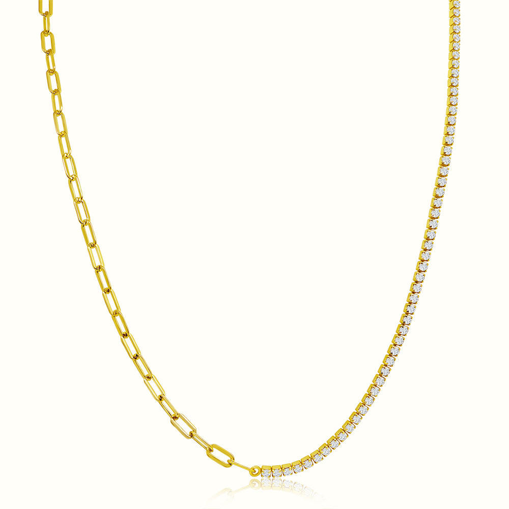 Women's Vermeil Paperclip & Diamond Tennis chain