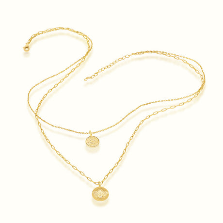 Women's Vermeil Sun & Bee Double Layered Coin Necklace Pendant The Gold Goddess Women’s Jewelry By The Gold Gods
