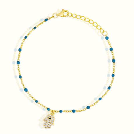 Women's Vermeil Turquoise Diamond Hamsa Hand Bracelet The Gold Goddess Women’s Jewelry By The Gold Gods