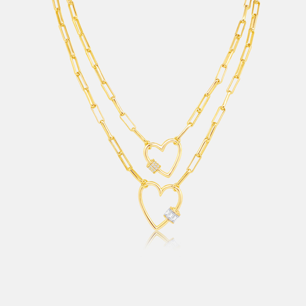 Women's Vermeil Twin Diamond Adorned Hearts & Paperclip Chain The Gold Goddess Women’s Jewelry By The Gold Gods