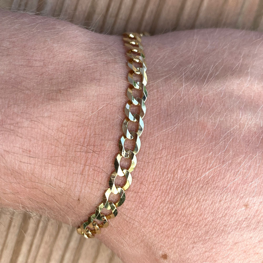 14K Yellow Solid Gold Mens Curb Bracelet 11 mm