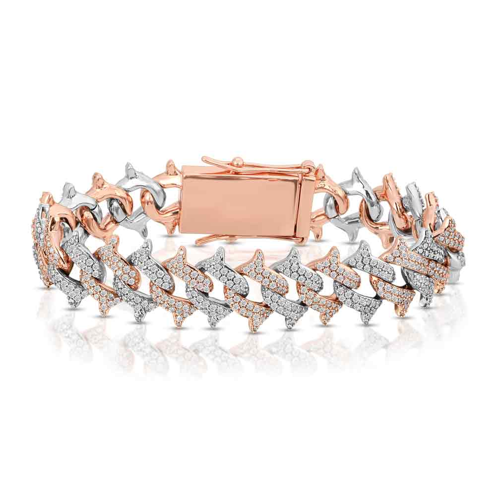 Diamond Spiked Cuban Bracelet The Gold Gods close up view  2 tone
