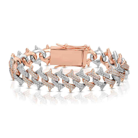 Diamond Spiked Cuban Bracelet The Gold Gods close up view  2 tone