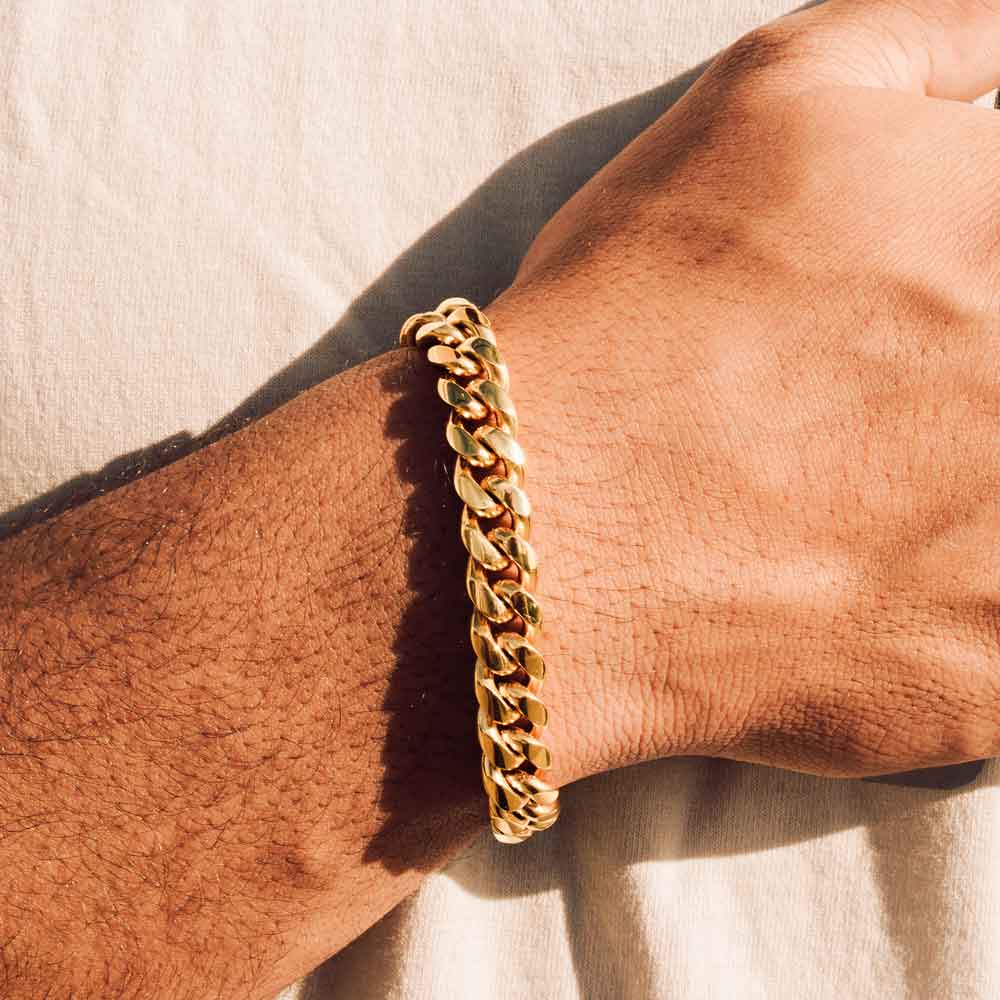 Mens Gold 12mm Miami Cuban Link Bracelet The Gold Gods Lifestyle 2