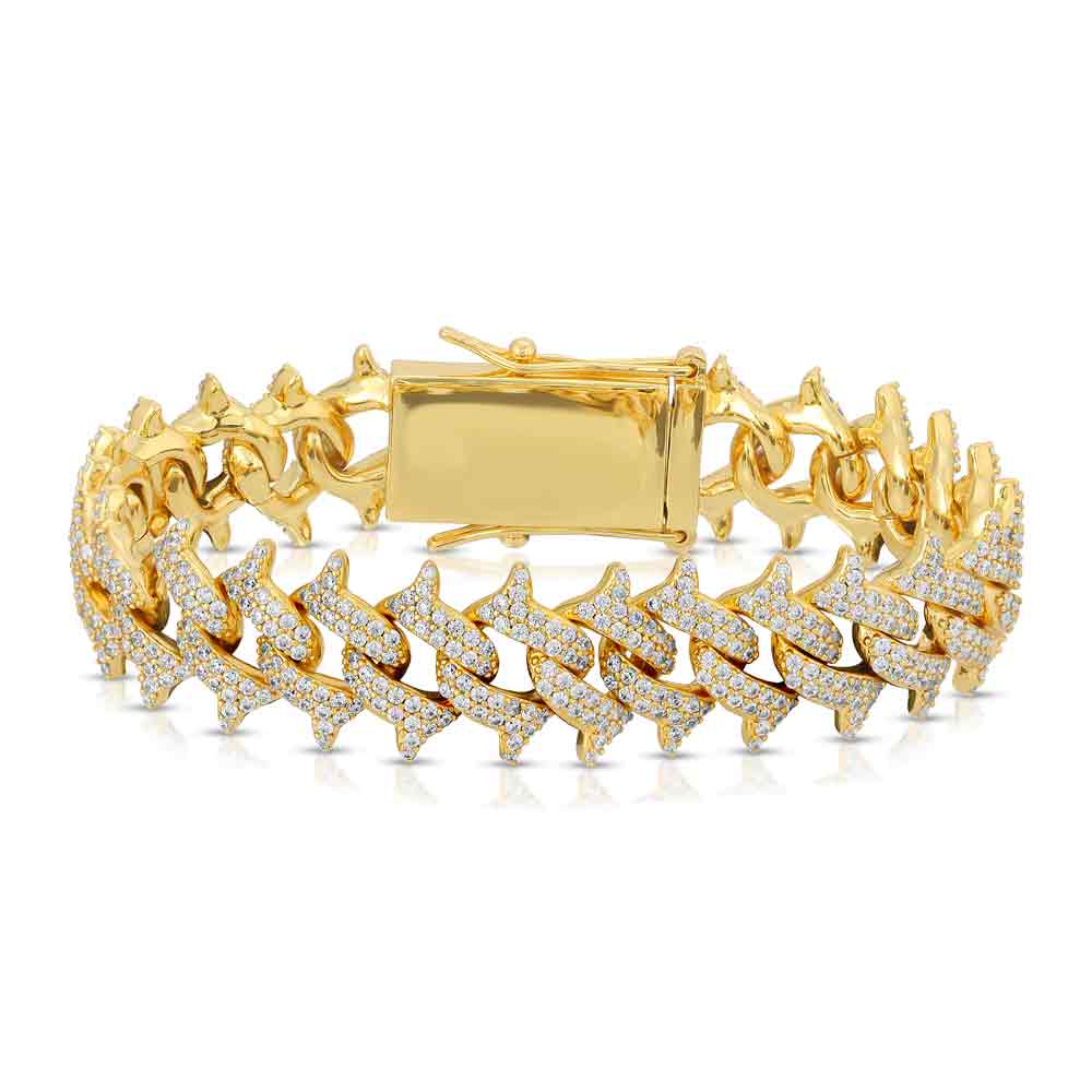 Diamond Spiked Cuban Bracelet The Gold Gods close up view gold