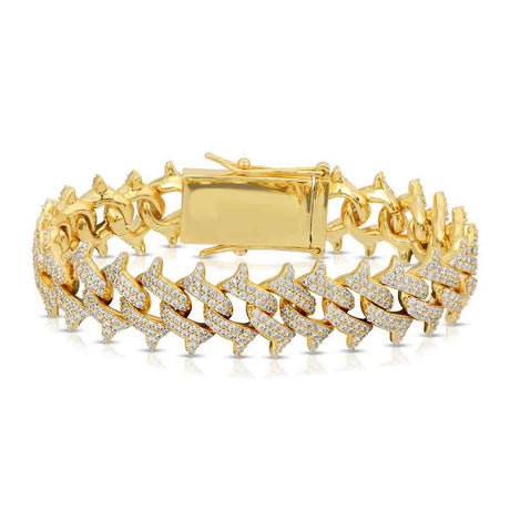 Diamond Spiked Cuban Bracelet The Gold Gods close up view gold