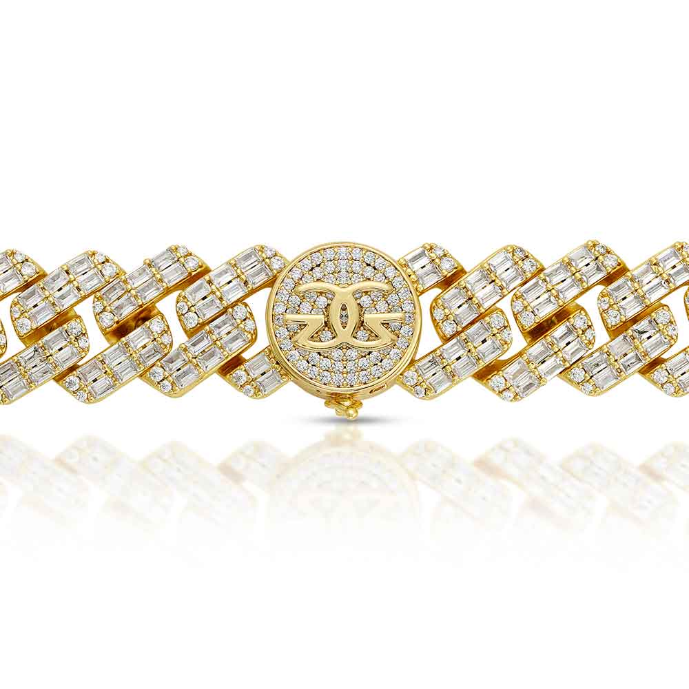 2 Row Baguette 18mm Diamond Cuban Chain The Gold Gods Clasp