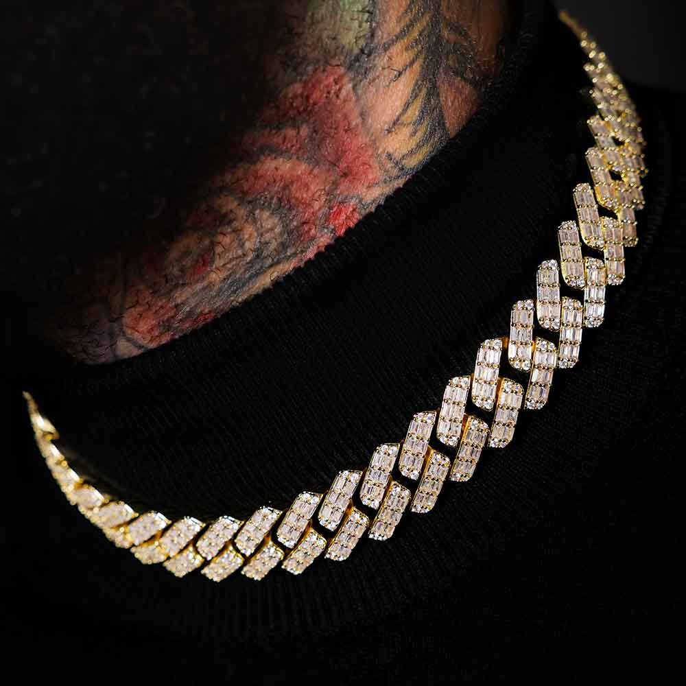 2 Row Baguette 18mm Diamond Cuban Chain The Gold Gods Lifestyle 1