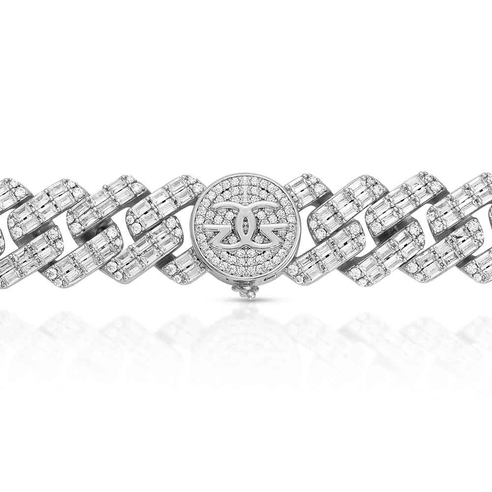 2 Row Diamond Cuban Baguette Bracelet (18 mm) The Gold Gods white gold clasp