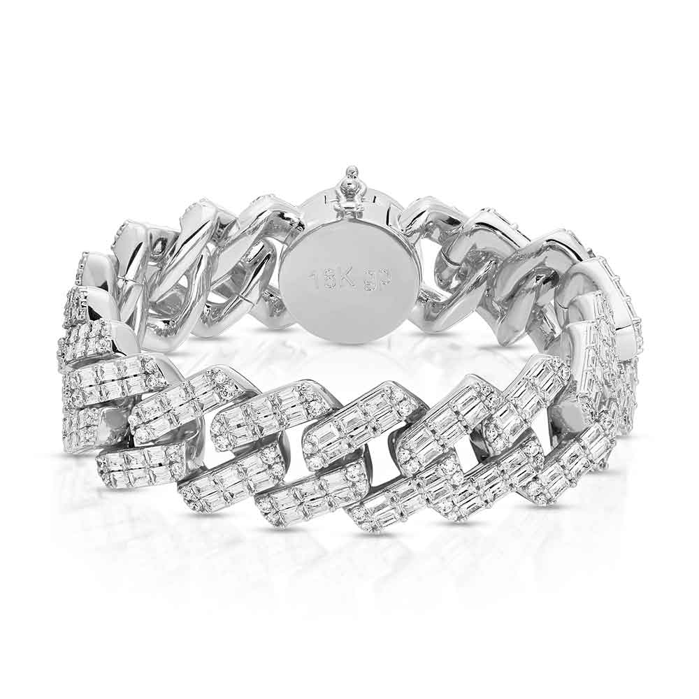 2 Row Diamond Cuban Baguette Bracelet (18 mm) The Gold Gods White Gold