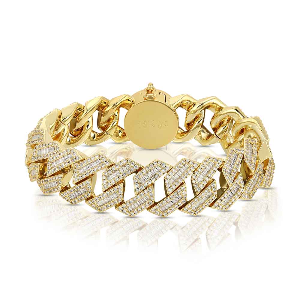 Diamond Cuban Straight Edge Baguette Bracelet (18 mm) The Gold Gods