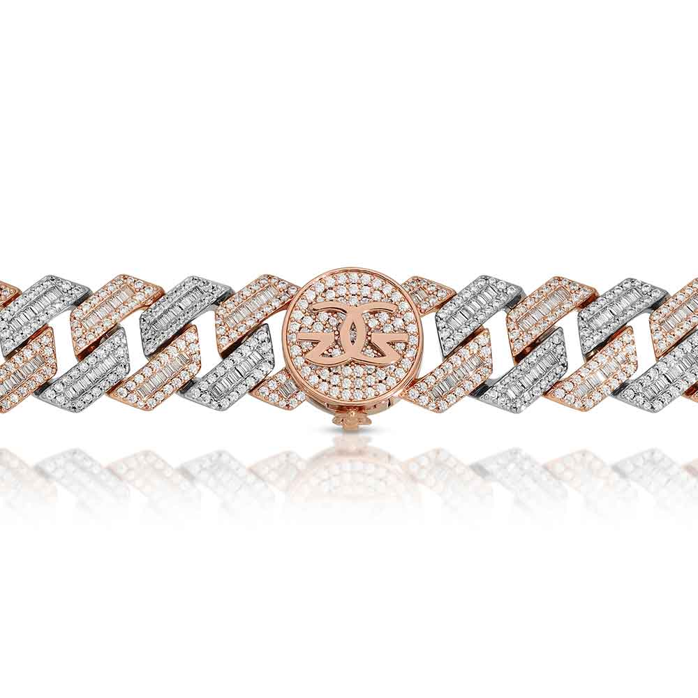 2 Tone Diamond Cuban Straight Edge Baguette Bracelet (18 mm) The Gold Gods clasp