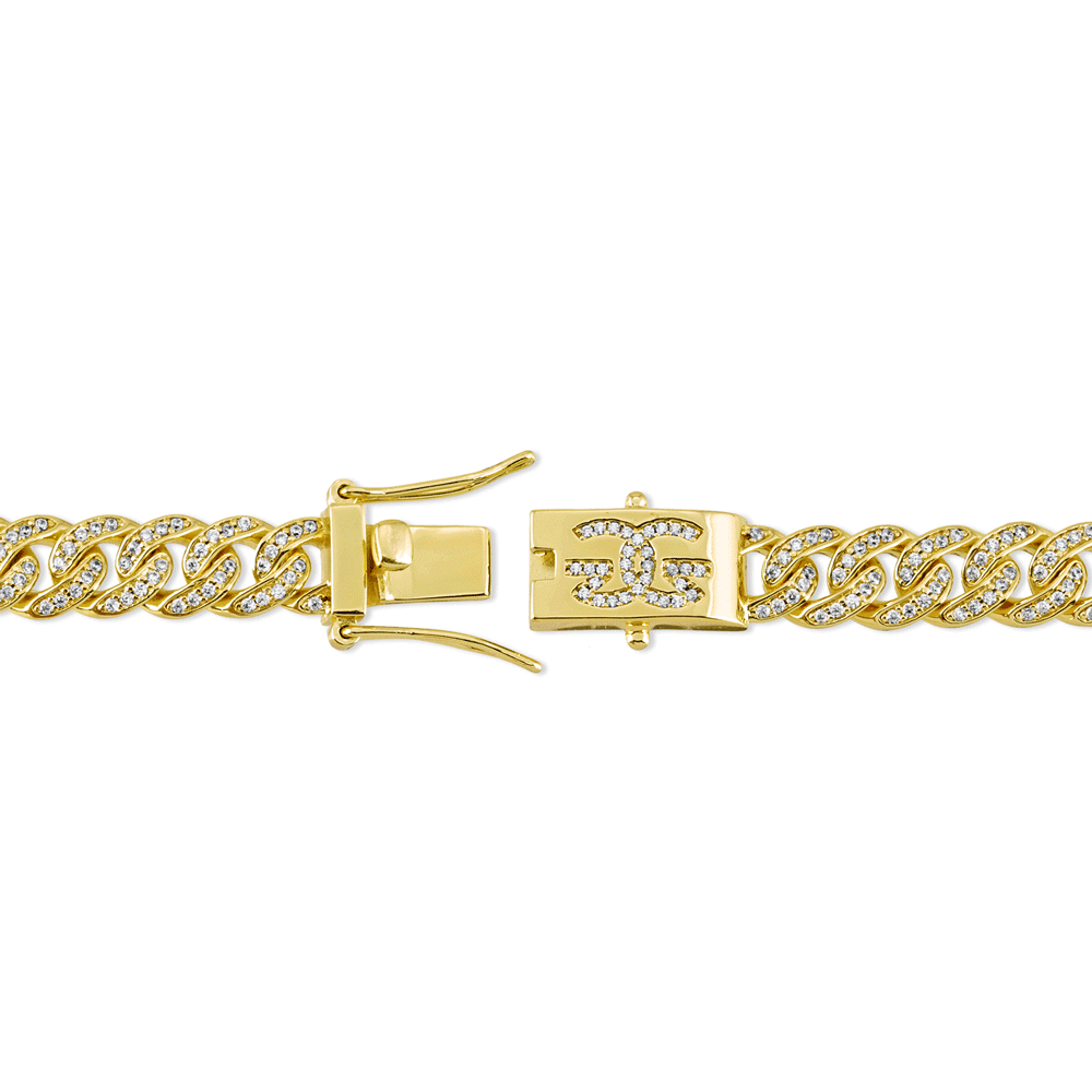 Diamond Cuban Link Micro Choker Chain 8mm The Gold Gods lock view white gold front view