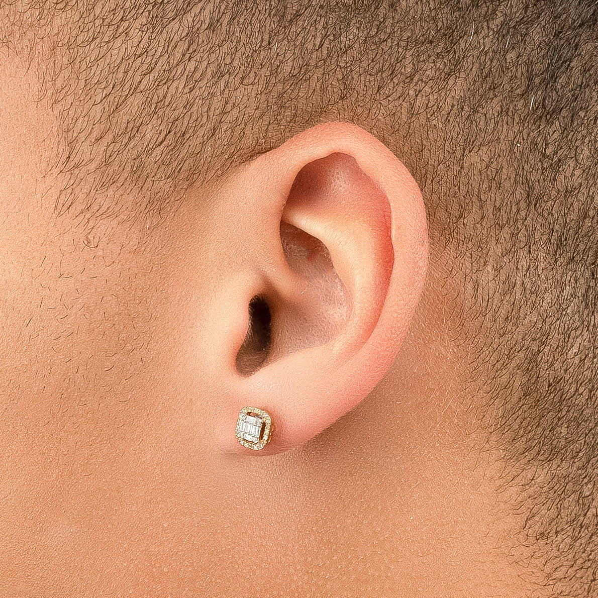 14k Solid Gold Diamond Halo Square Stud Men's Earrings (.30 CTW) The Gold Gods