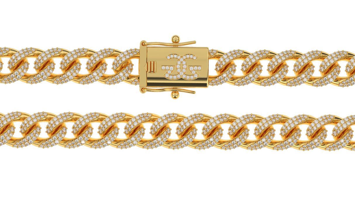 Diamond Cuban Link Chain 10mm The Gold Gods Gold Lock view Gold Chain Men's Jewelry