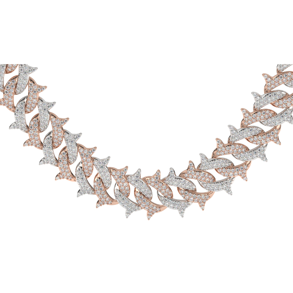Diamond Cuban Spiked Chain 2 Tone 18k Rose & White Gold Men's jewelry The Gold Gods front view close up