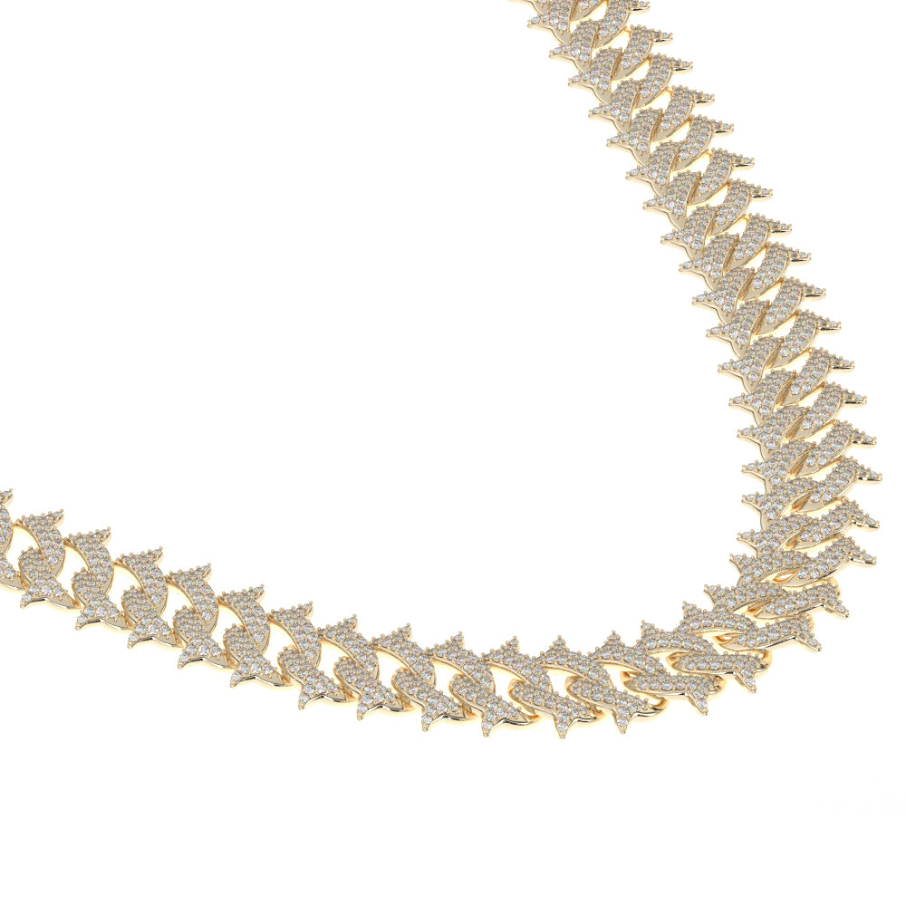 Diamond Cuban Spiked Chain 18k Gold Men's jewelry The Gold Gods side view close up