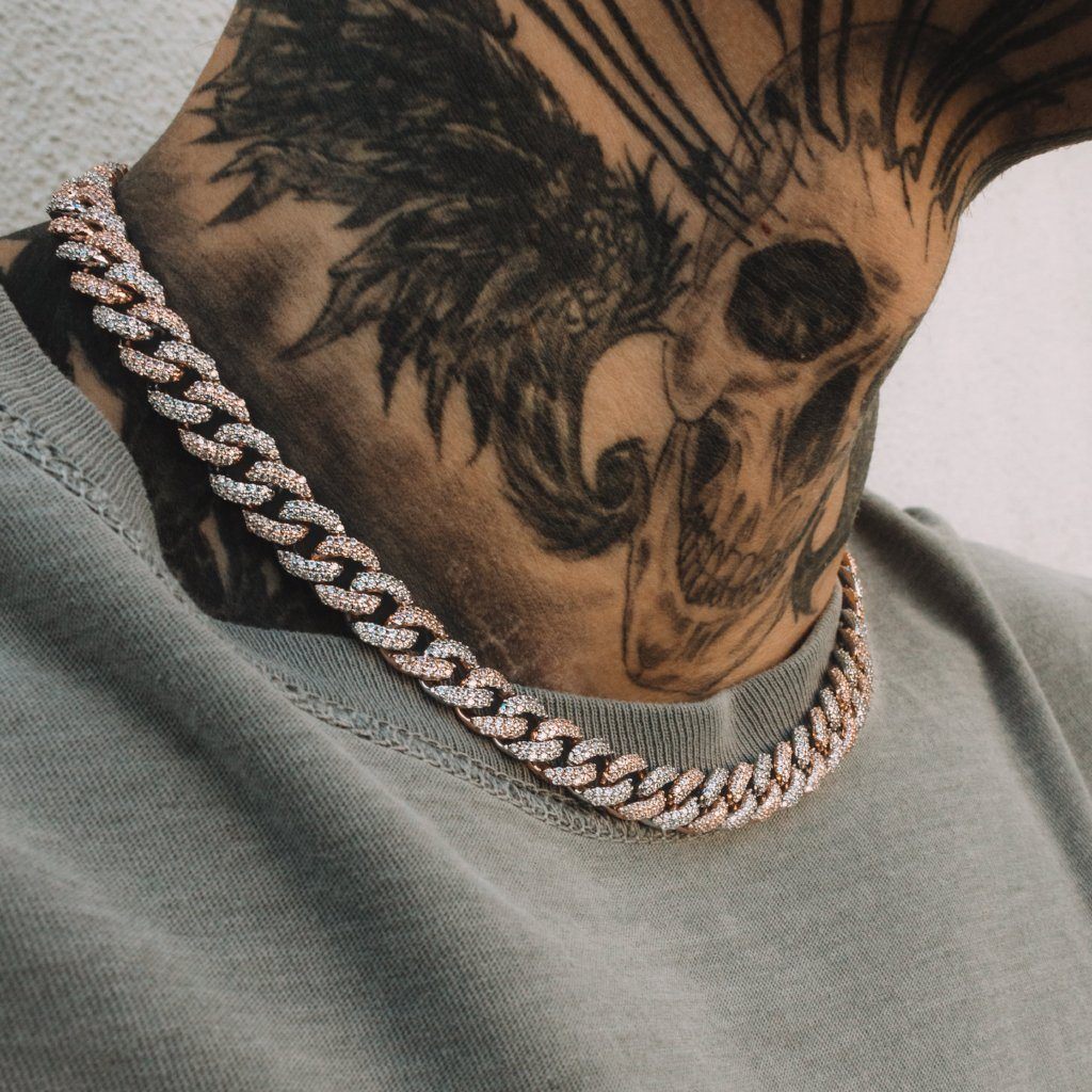 Flooded Diamond Cuban Link Chain 10mm The Gold Gods Lifestyle Look 2 tone rose gold & white gold
