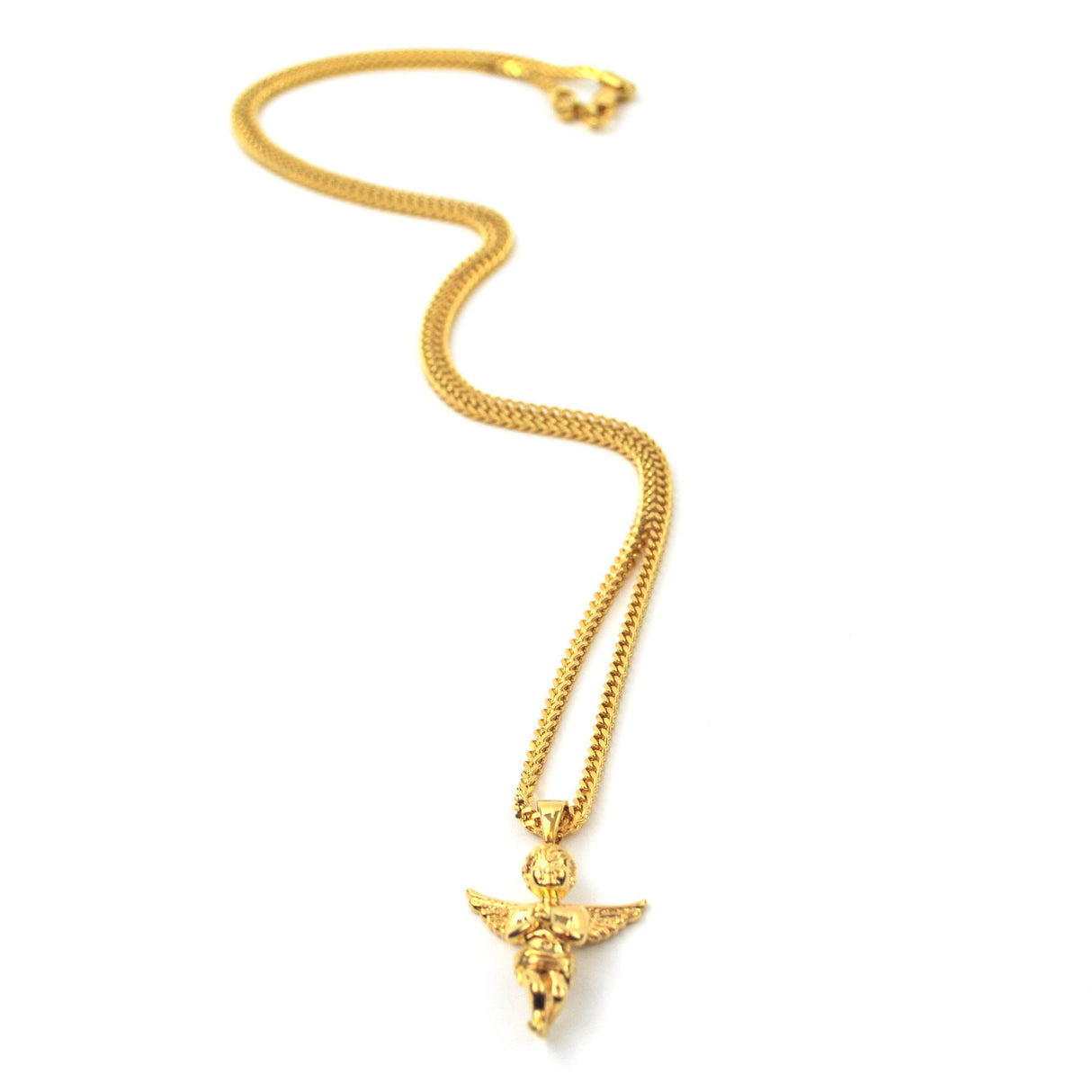 Micro Angel Piece Gold Necklace Pendant & Franco Gold Chain The Gold Gods top view
