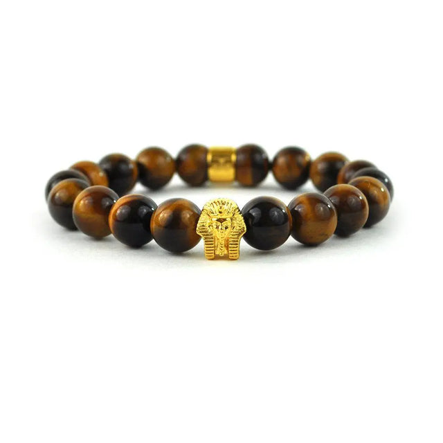 Tiger Eye Gemstone Pharaoh Beaded Bracelet The Gold Gods close up view