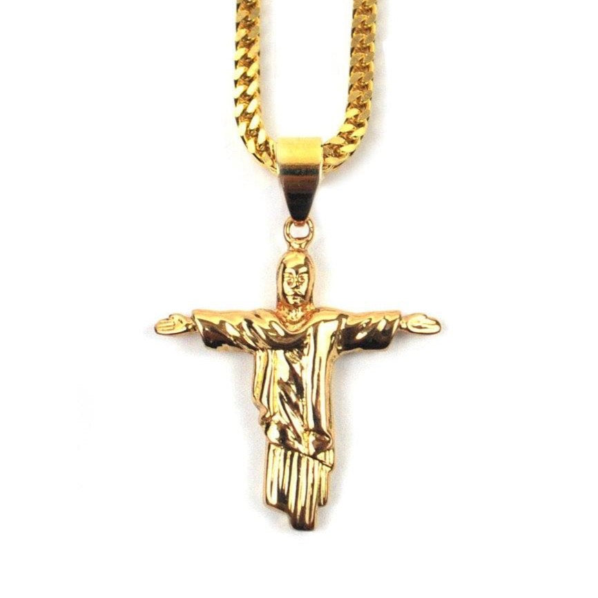 Christ The Redeemer Piece Necklace Pendant & Franco Chain